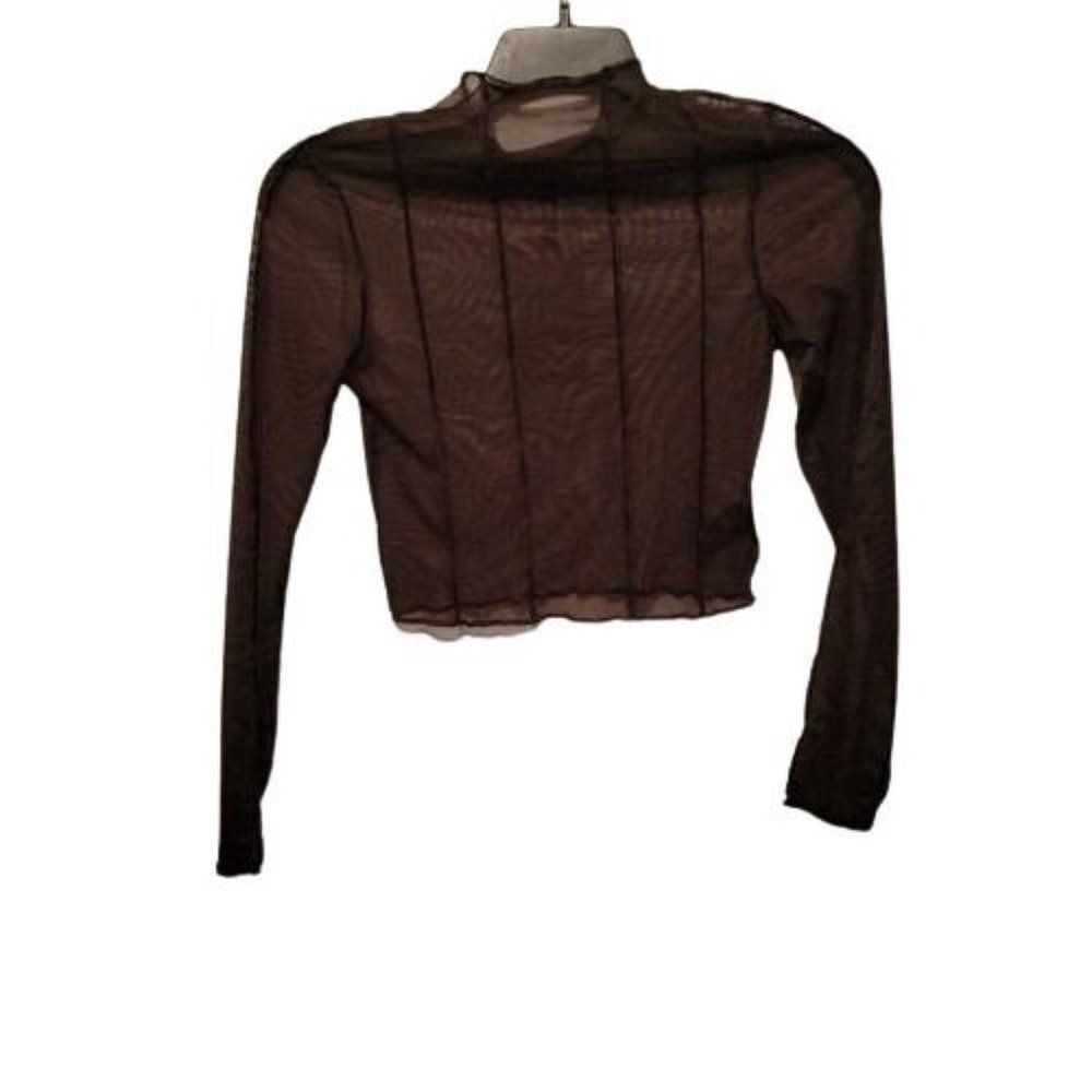 H&M Divided Womens Brown Sheer Mock Neck Long Sleeve Cropped Top Size Medium